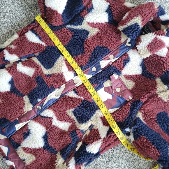 Rag & bone Elliot Burgundy Camo Print Fleece Sherpa Button Up Jacket XXS - Picture 3 of 7